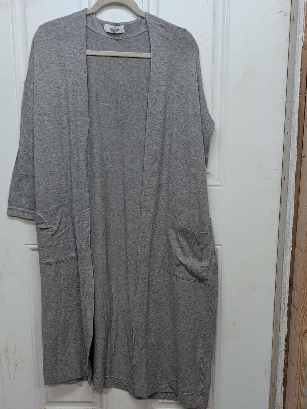 Carly Jean Lightweight Open Front Longline Cardigan - Light Gray